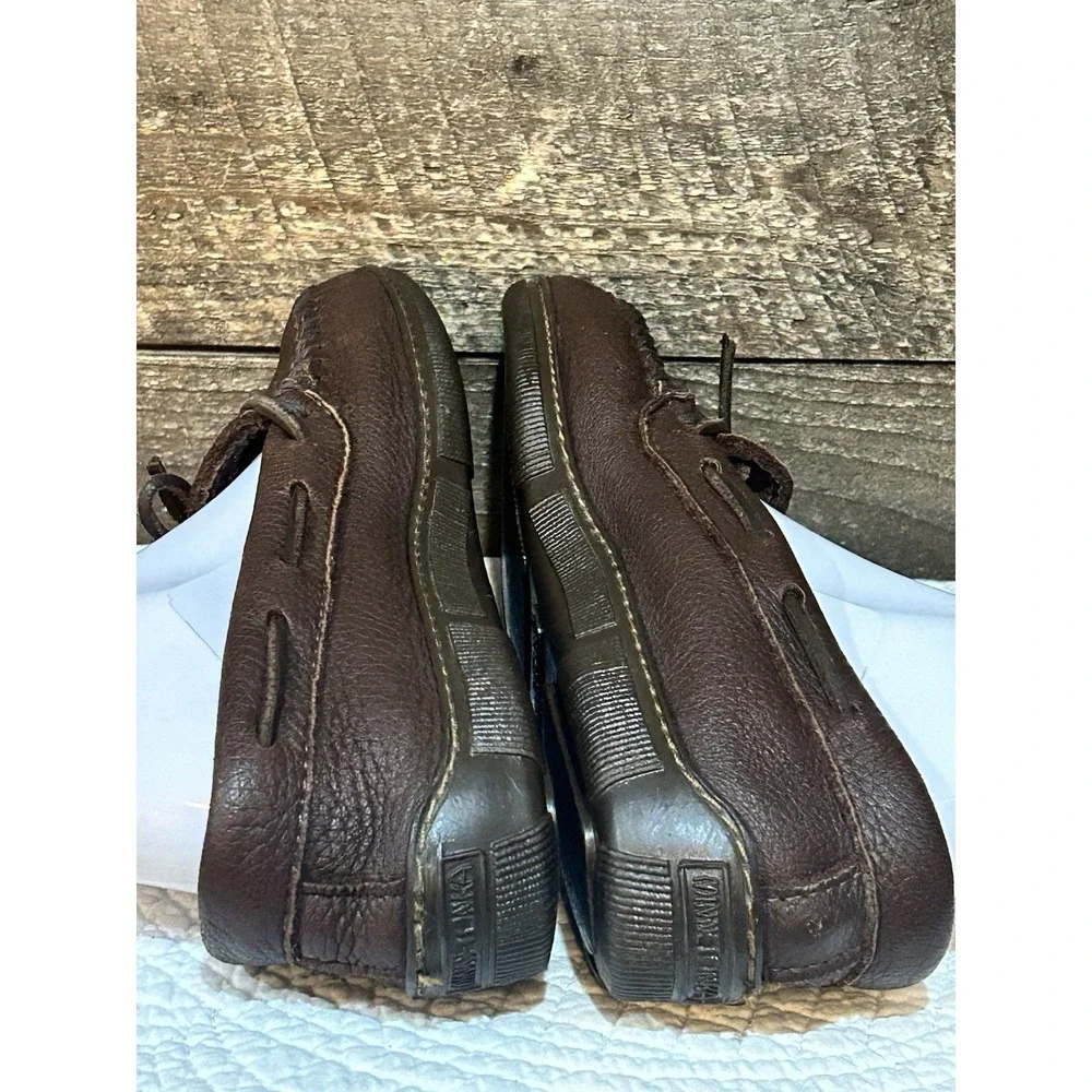 Minnetonka‎ Men's Moosehide Brown Leather Loafer Moccasin Slipper Size 9